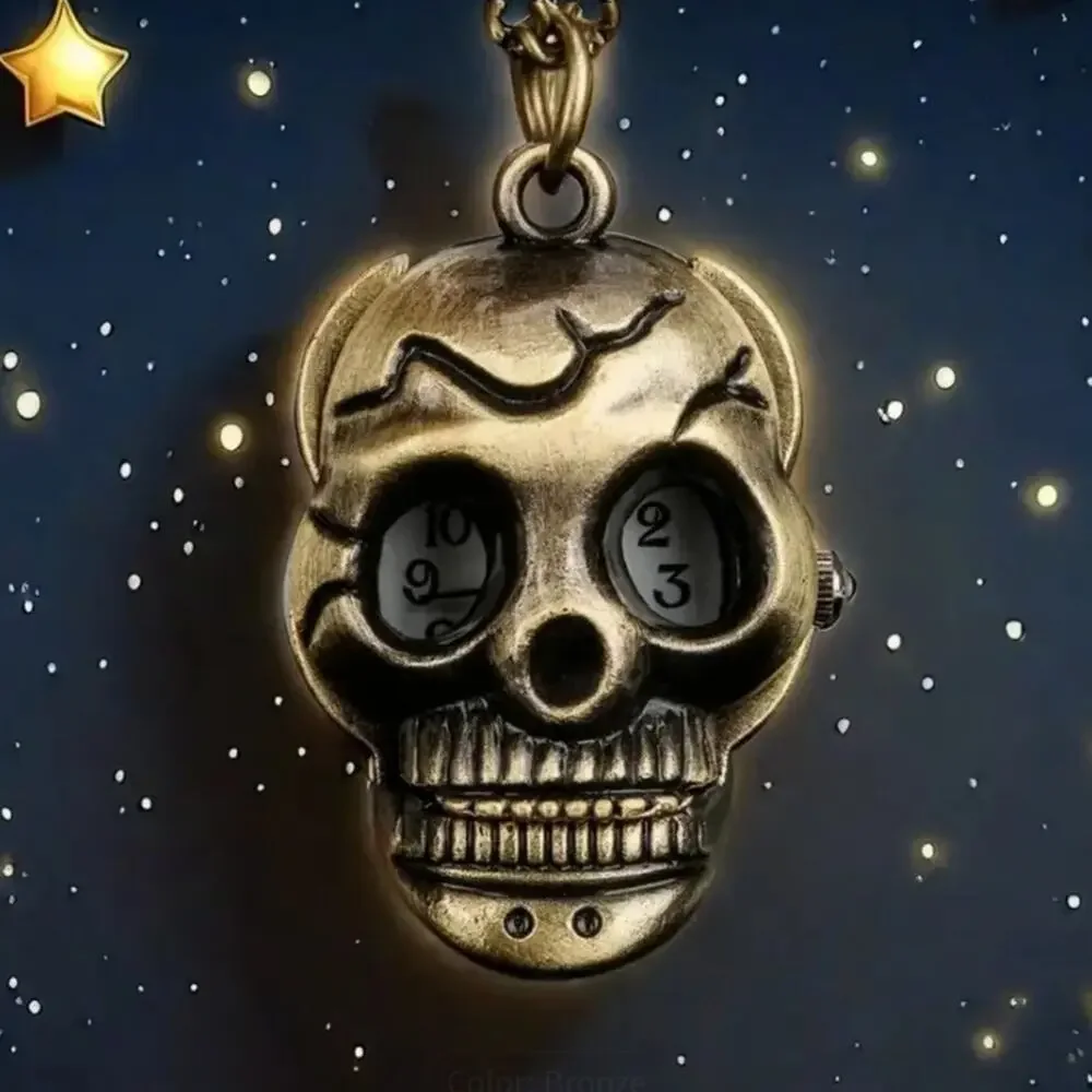 Skeleton Skull Pocket Watch Necklace Men's Women's Valentines Birthday Gift NEW!